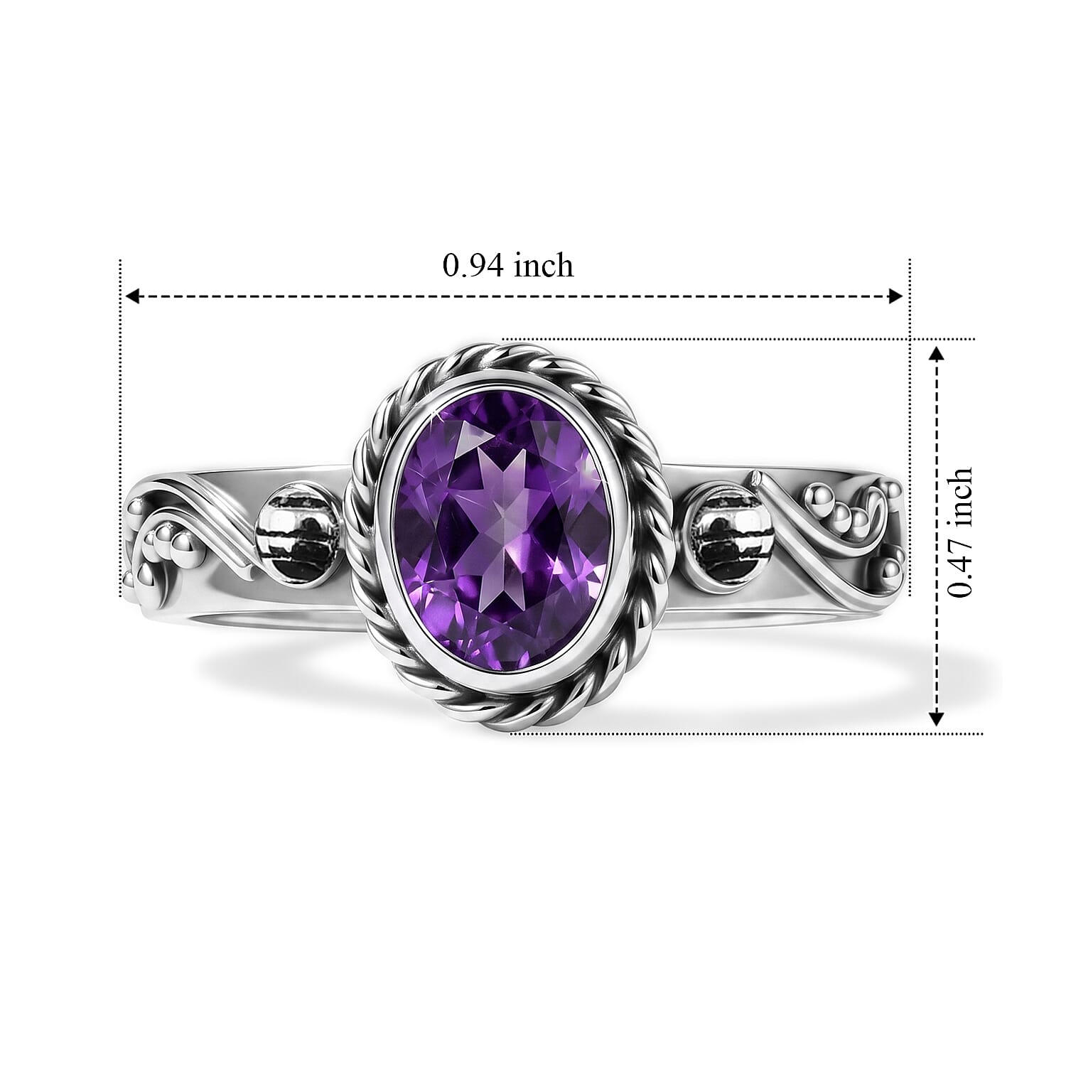 D'Joy Bali Legacy African Amethyst 1.15 ctw Ring in Sterling Silver (Size 5.0)