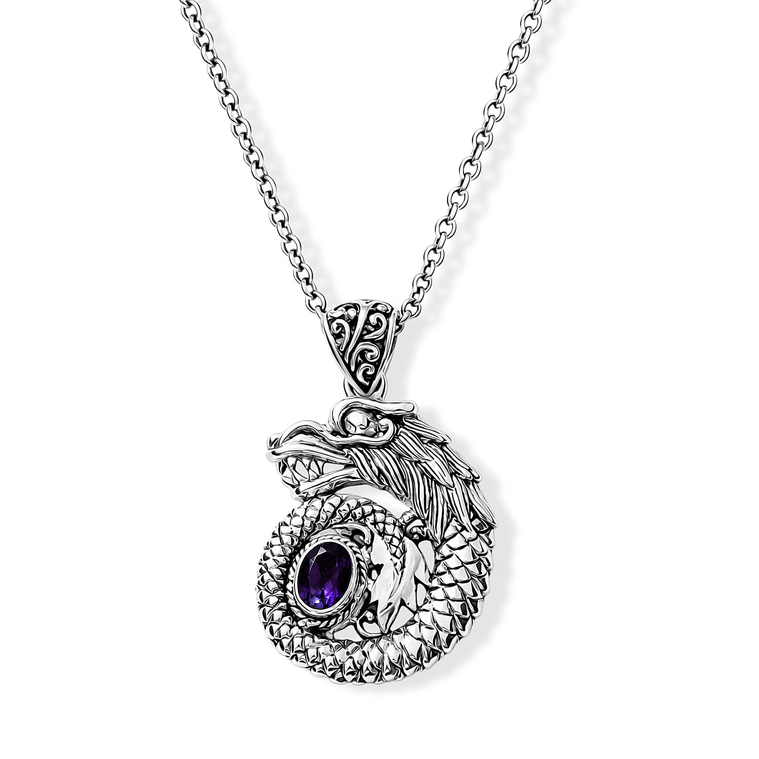 D'Joy Bali Legacy African Amethyst 0.70 ctw Dragon Pendant without Chain in Sterling Silver