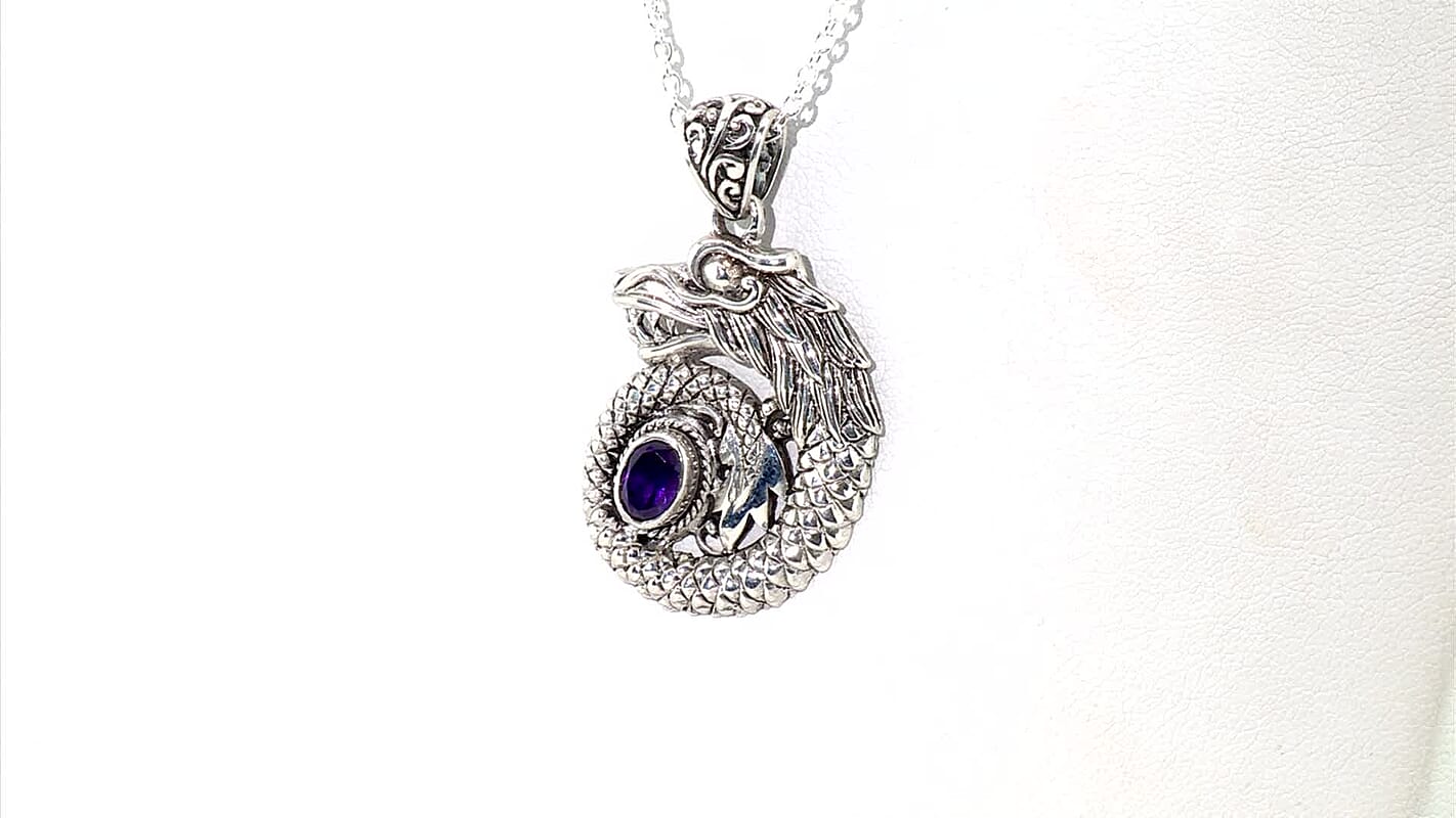 D''Joy Bali Legacy African Amethyst 0.70 ctw Dragon Pendant without Chain in Sterling Silver