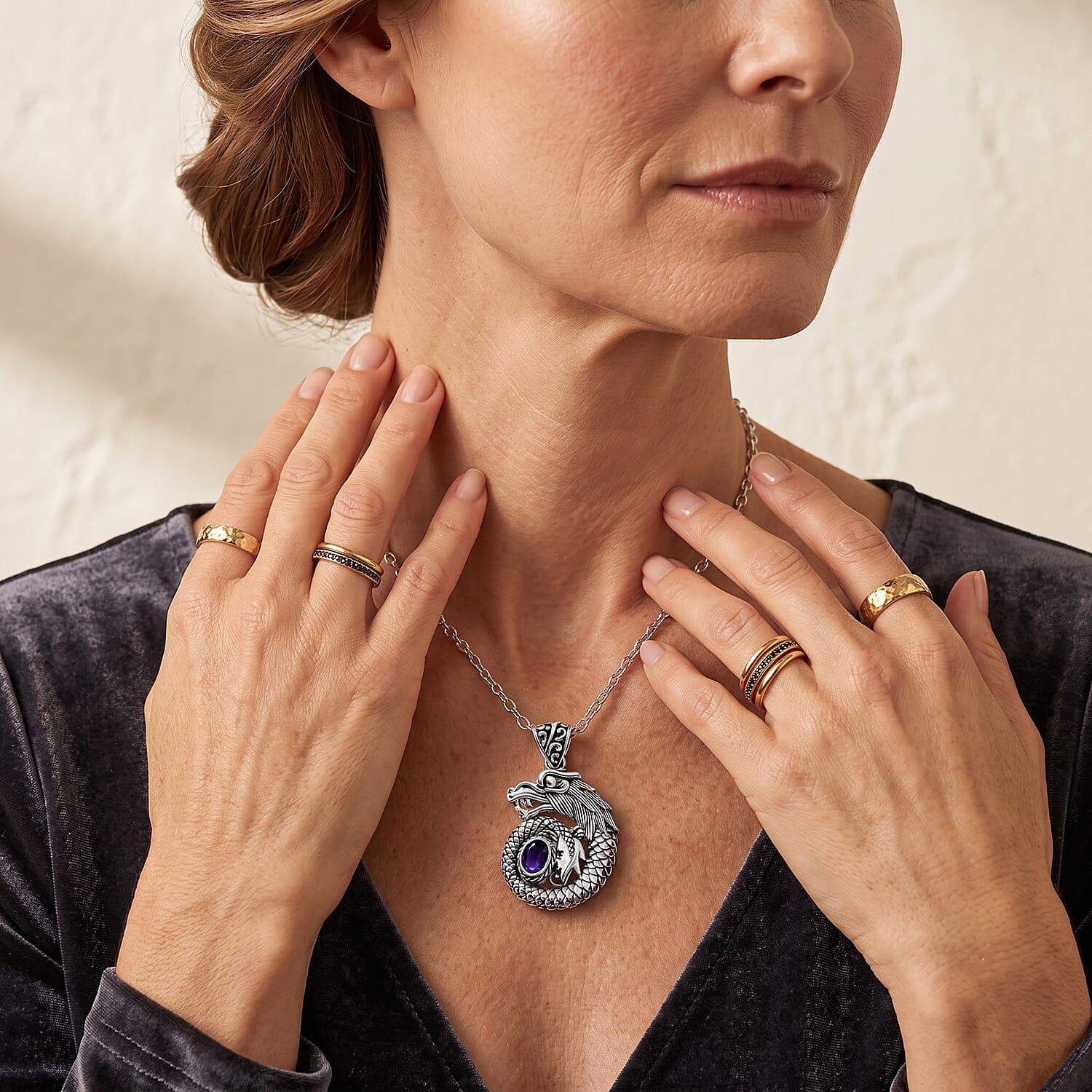D'Joy Bali Legacy African Amethyst 0.70 ctw Dragon Pendant without Chain in Sterling Silver