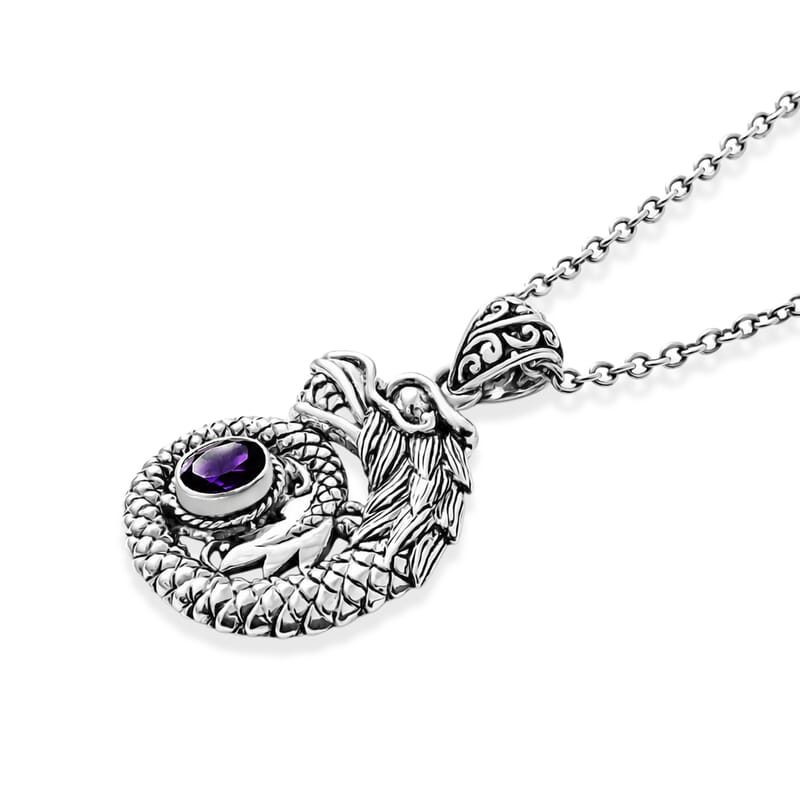 D'Joy Bali Legacy African Amethyst 0.70 ctw Dragon Pendant without Chain in Sterling Silver