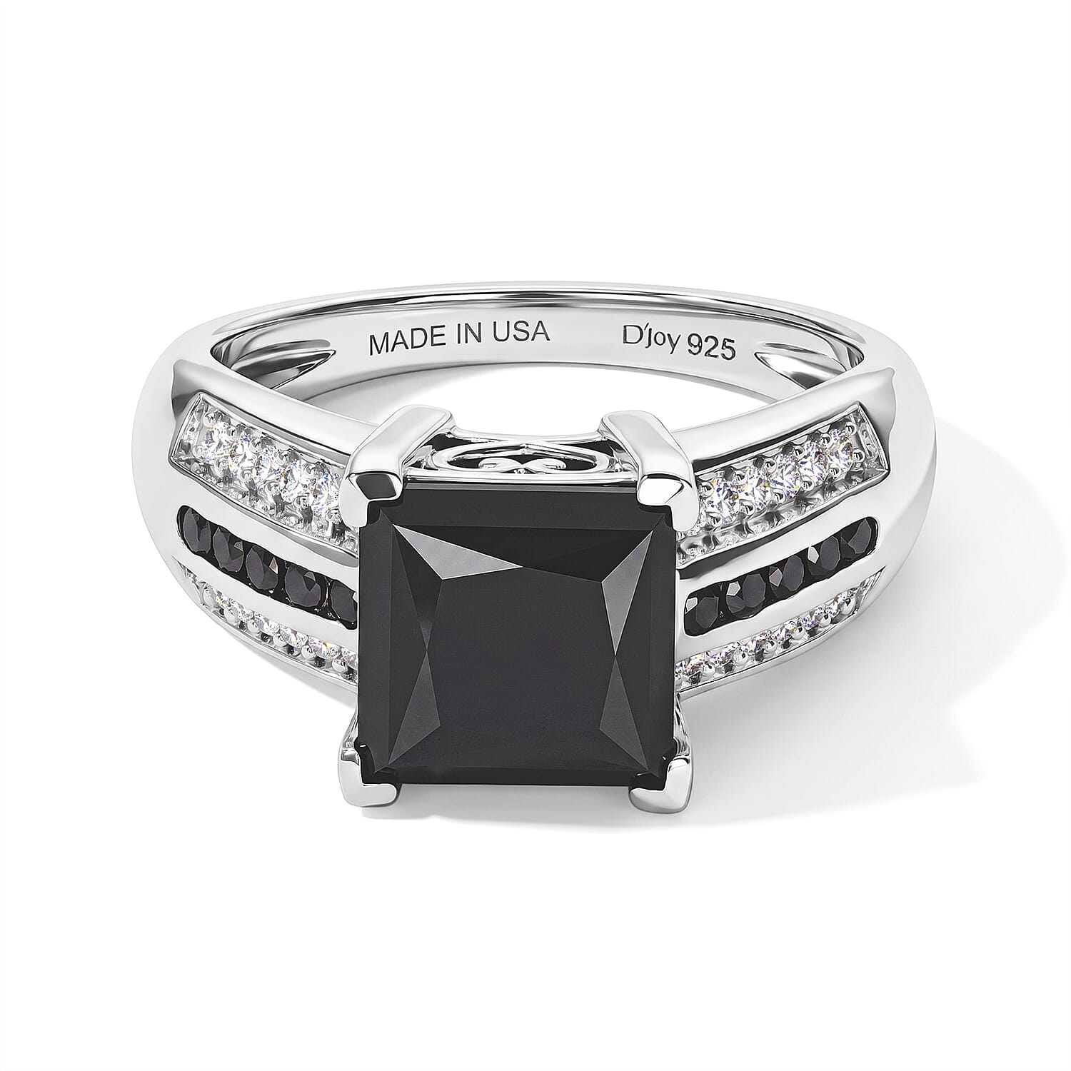 D'Joy Black and White Moissanite 3.00 ctw Ring in Rhodium Over Sterling Silver (Size 6.0)