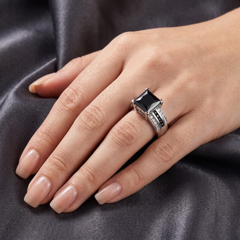 D'Joy Black and White Moissanite 3.00 ctw Ring in Rhodium Over Sterling Silver (Size 6.0)
