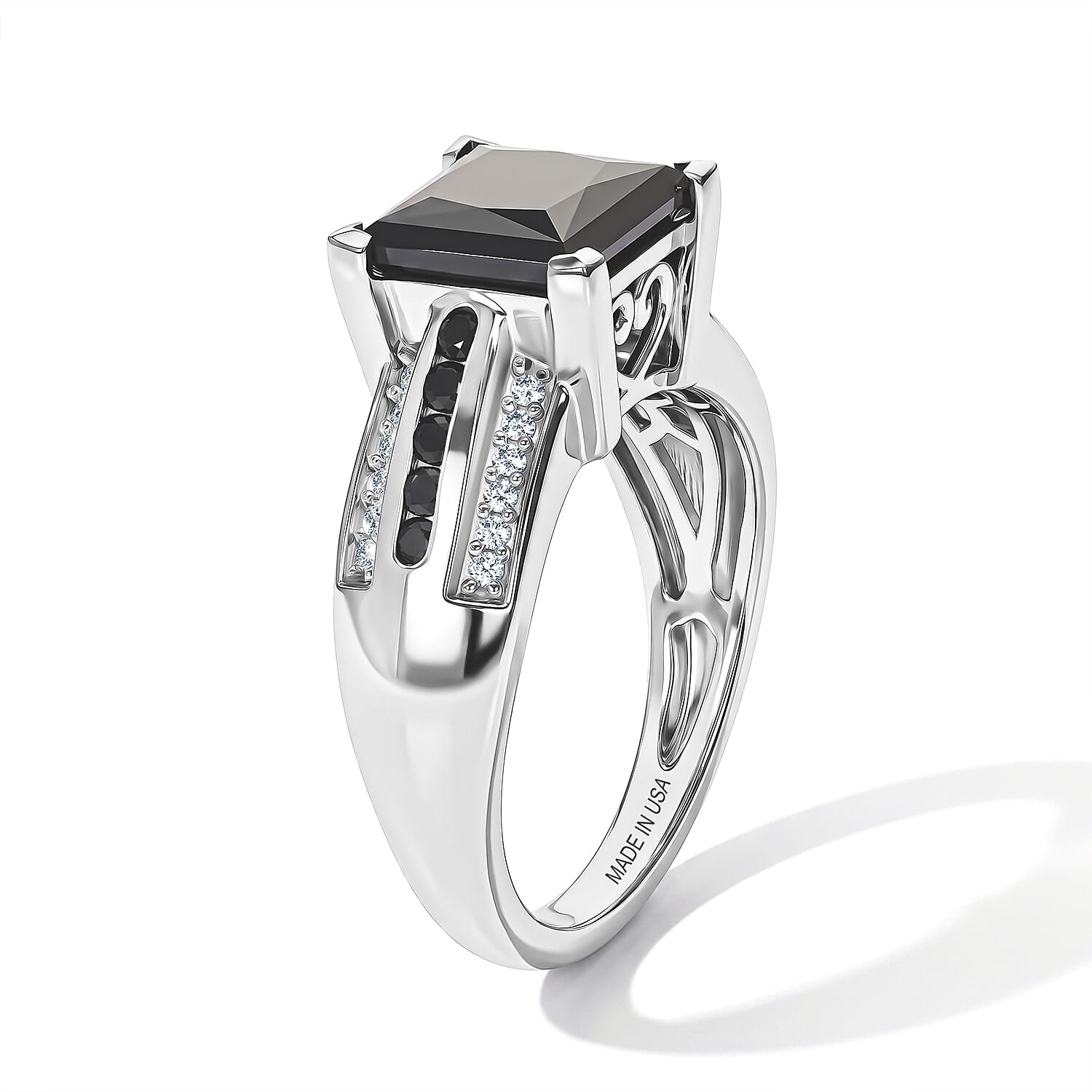D'Joy Black and White Moissanite 3.00 ctw Ring in Rhodium Over Sterling Silver (Size 6.0)