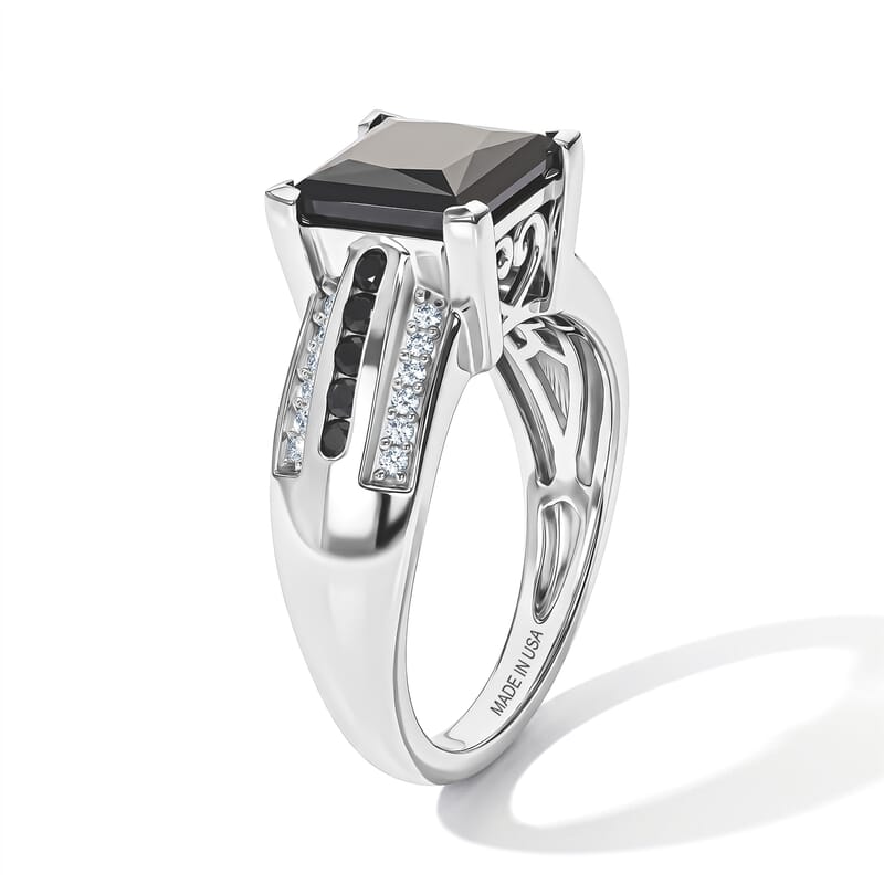 D'Joy Black and White Moissanite 3.00 ctw Ring in Rhodium Over Sterling Silver (Size 6.0)