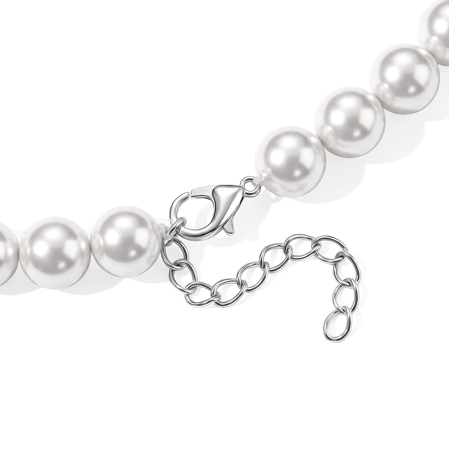 White Shell Pearl Necklace with Pixiu Charm in Silvertone 20-22 Inches