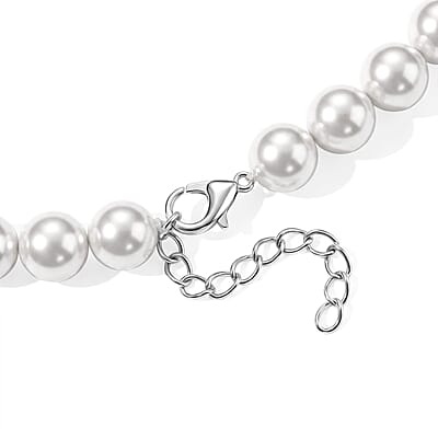 White Shell Pearl Necklace with Pixiu Charm in Silvertone 20-22 Inches