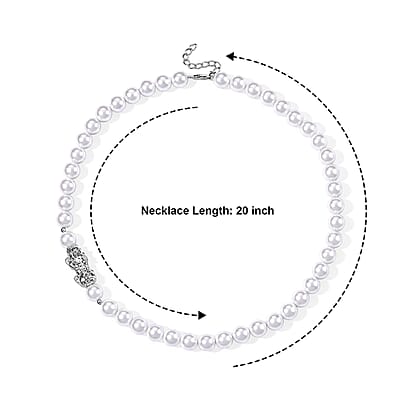 White Shell Pearl Necklace with Pixiu Charm in Silvertone 20-22 Inches