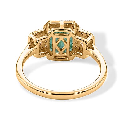 Luxoro Premium Kagem Zambian Emerald, Padparadscha Sapphire and Diamond I2 2.15 ctw Majesty Ring in 10K Yellow Gold (Size 5.0)