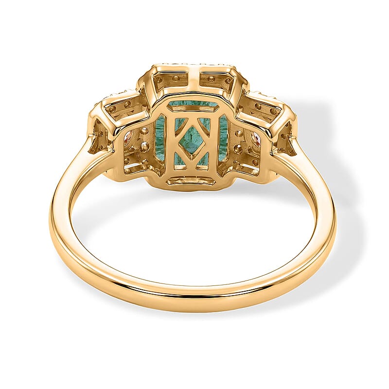 Luxoro Premium Kagem Zambian Emerald, Padparadscha Sapphire and Diamond I2 2.15 ctw Majesty Ring in 10K Yellow Gold (Size 5.0)