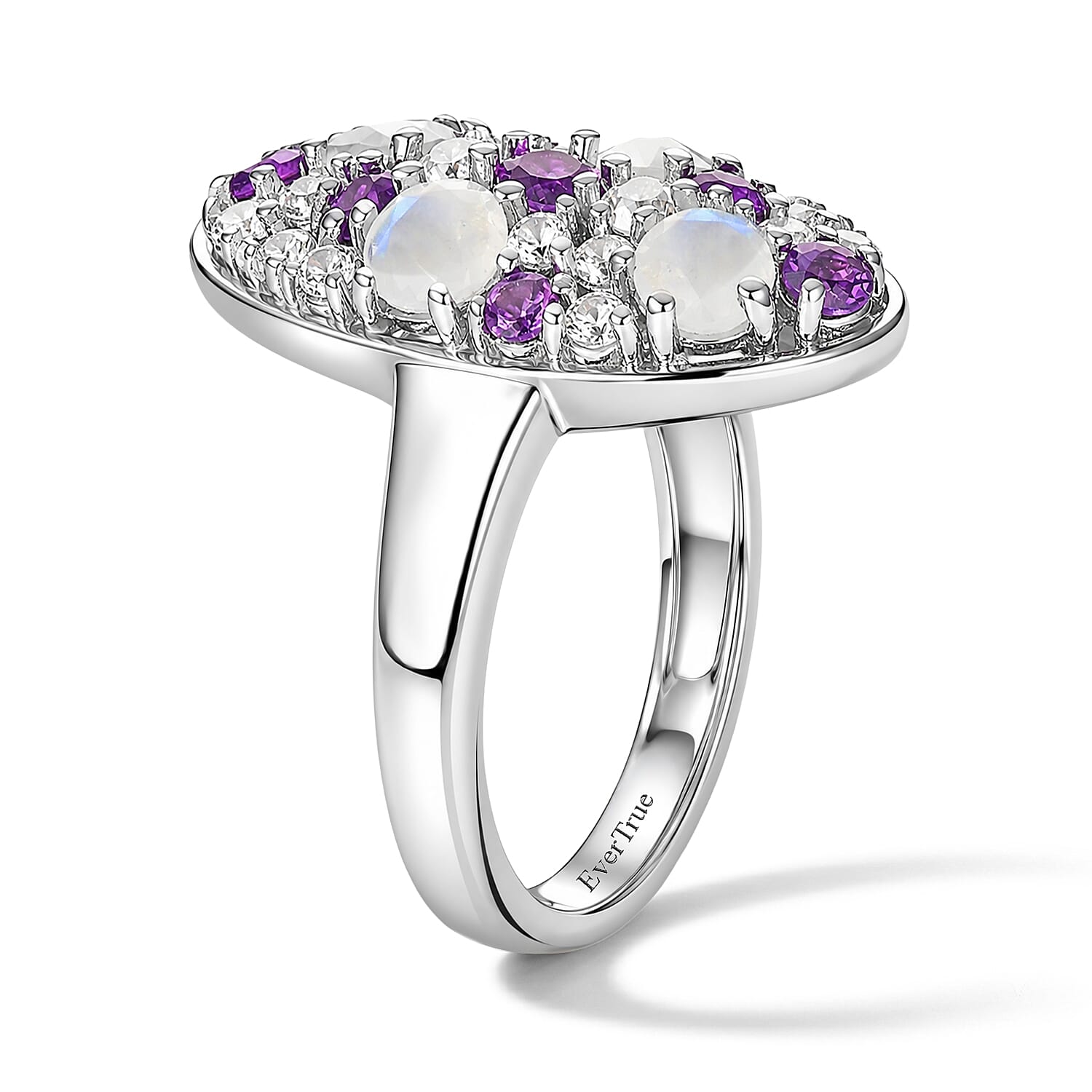 EverTrue Rainbow Moonstone and Multi Gemstone 1.85 ctw Ring in Platinum Bond (Size 5.0)