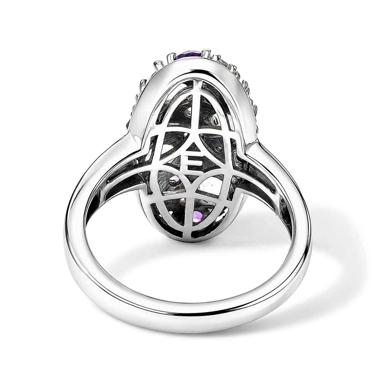 EverTrue Rainbow Moonstone and Multi Gemstone 1.85 ctw Ring in Platinum Bond (Size 5.0)