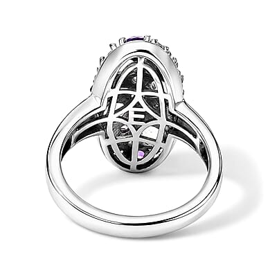 EverTrue Rainbow Moonstone and Multi Gemstone 1.85 ctw Ring in Platinum Bond (Size 5.0)