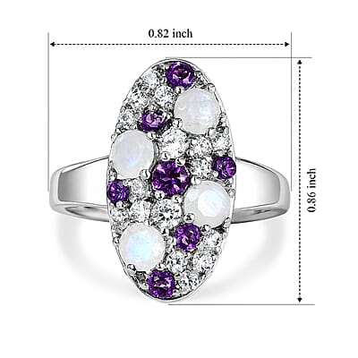 EverTrue Rainbow Moonstone and Multi Gemstone 1.85 ctw Ring in Platinum Bond (Size 5.0)