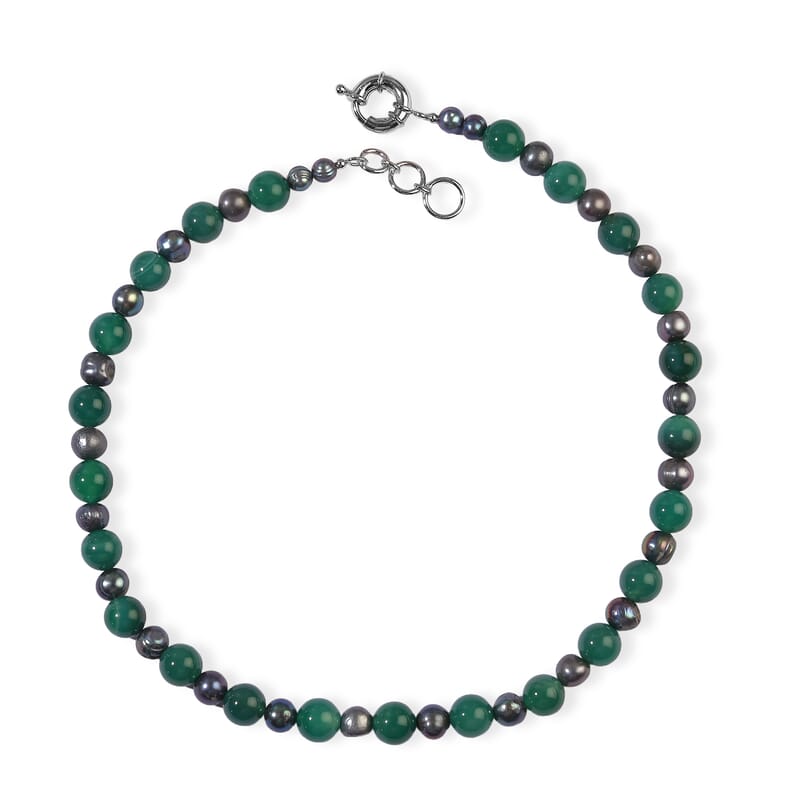EverTrue Peacock Pearl and Green Agate 190.00 ctw Necklace in Platinum Bond 18 Inches