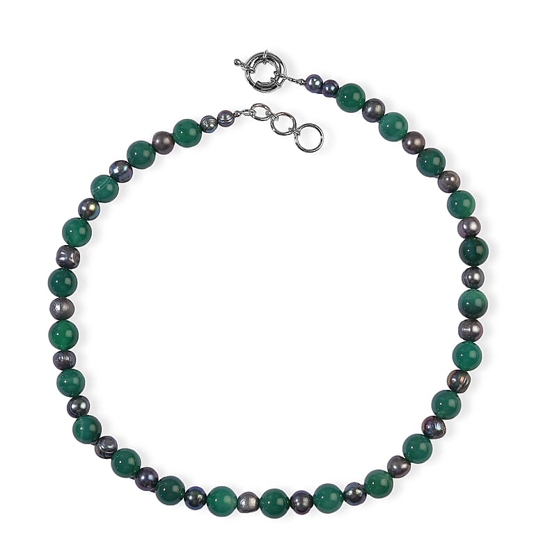 EverTrue Peacock Pearl and Green Agate 190.00 ctw Necklace in Platinum Bond 18 Inches