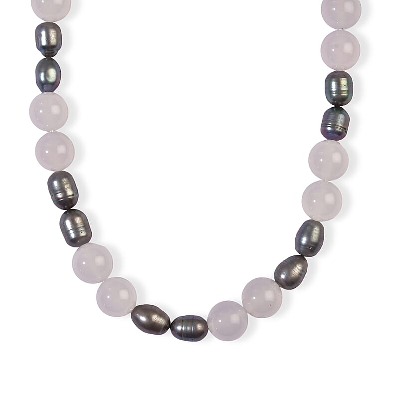 EverTrue Milky Austrian Crystal and Peacock Pearl Necklace (18 Inches) in Platinum Bond