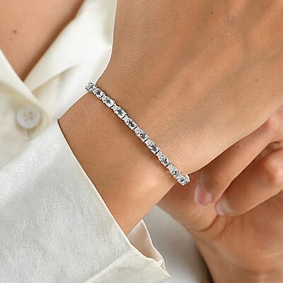 D'Joy Santa Maria Aquamarine and Moissanite 4.50 ctw Bracelet in Rhodium Over Sterling Silver (7.25 In)