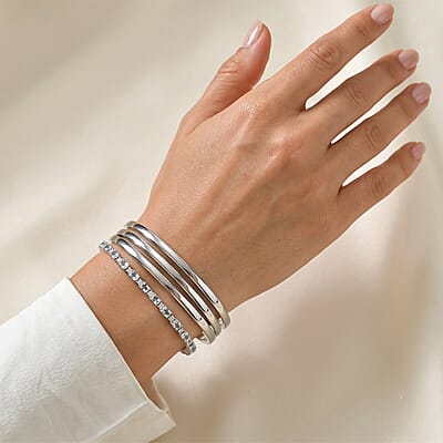 D'Joy Santa Maria Aquamarine and Moissanite 4.50 ctw Bracelet in Rhodium Over Sterling Silver (7.25 In)