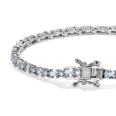 D'Joy Santa Maria Aquamarine and Moissanite 4.50 ctw Bracelet in Rhodium Over Sterling Silver (7.25 In)