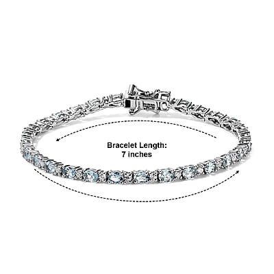 D'Joy Santa Maria Aquamarine and Moissanite 4.50 ctw Bracelet in Rhodium Over Sterling Silver (7.25 In)