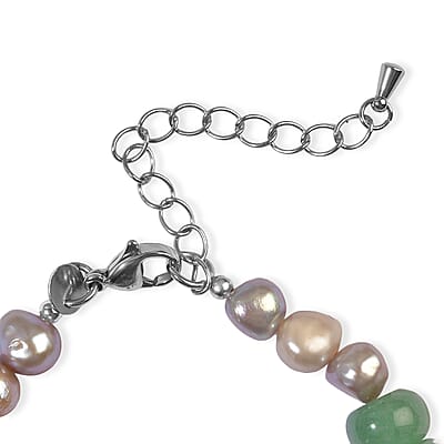 EverTrue Grey Pearl and Grene Aventurine 70.00 ctw Bracelet in Stainless Steel (7.25-9.25In)