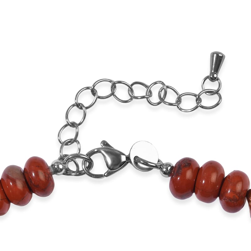 EverTrue Red Jasper and Brown Pearl (D) 35.00 ctw Bracelet in Stainless Steel (7.25-9.25In)