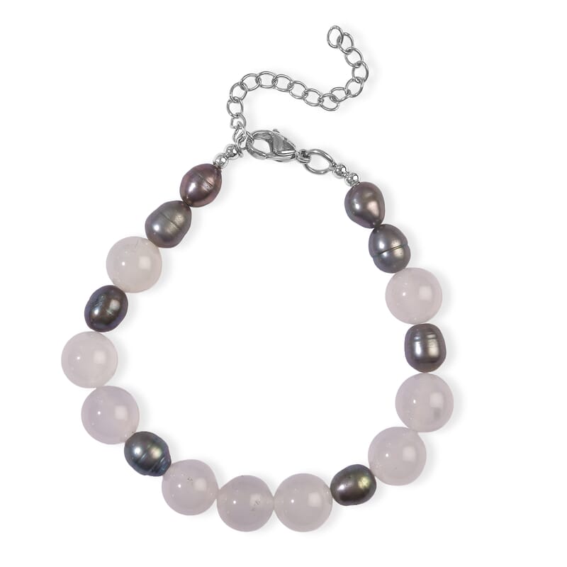 EverTrue Milky Austrian Crystal and Peacock Pearl Bracelet in Stainless Steel (7.25-9.25In)