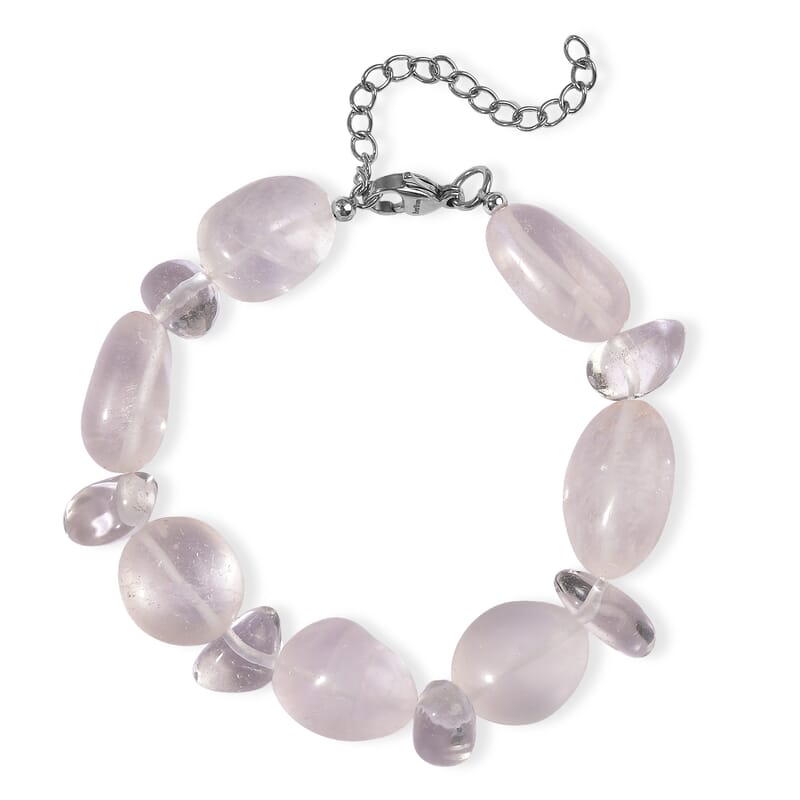 EverTrue Austrian Crystal Tumble and Galilea Rose Quartz 100.00 ctw Beaded Bracelet in Stainless Steel (7.25-9.25In)