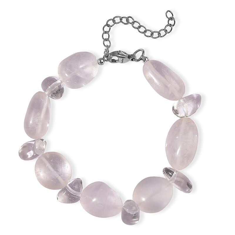 EverTrue Austrian Crystal Tumble and Galilea Rose Quartz 100.00 ctw Beaded Bracelet in Stainless Steel (7.25-9.25In)