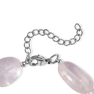 EverTrue Austrian Crystal Tumble and Galilea Rose Quartz 100.00 ctw Beaded Bracelet in Stainless Steel (7.25-9.25In)