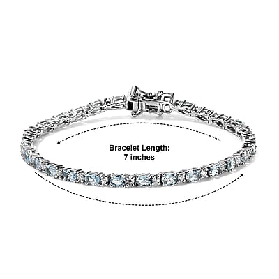 D'Joy Santa Maria Aquamarine and Moissanite 4.00 ctw Sea Whisper Bracelet in Rhodium Over Sterling Silver (6.50 In)