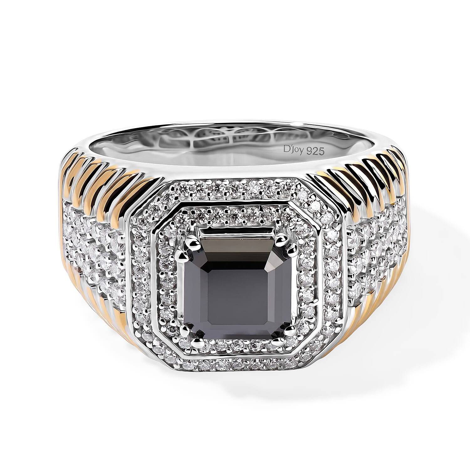 D'Joy Black Moissanite ,  Moissanite  Mens Ring in Rhodium OverSterling Silver ,  Silver Wt. 7 g 2.56 ctw