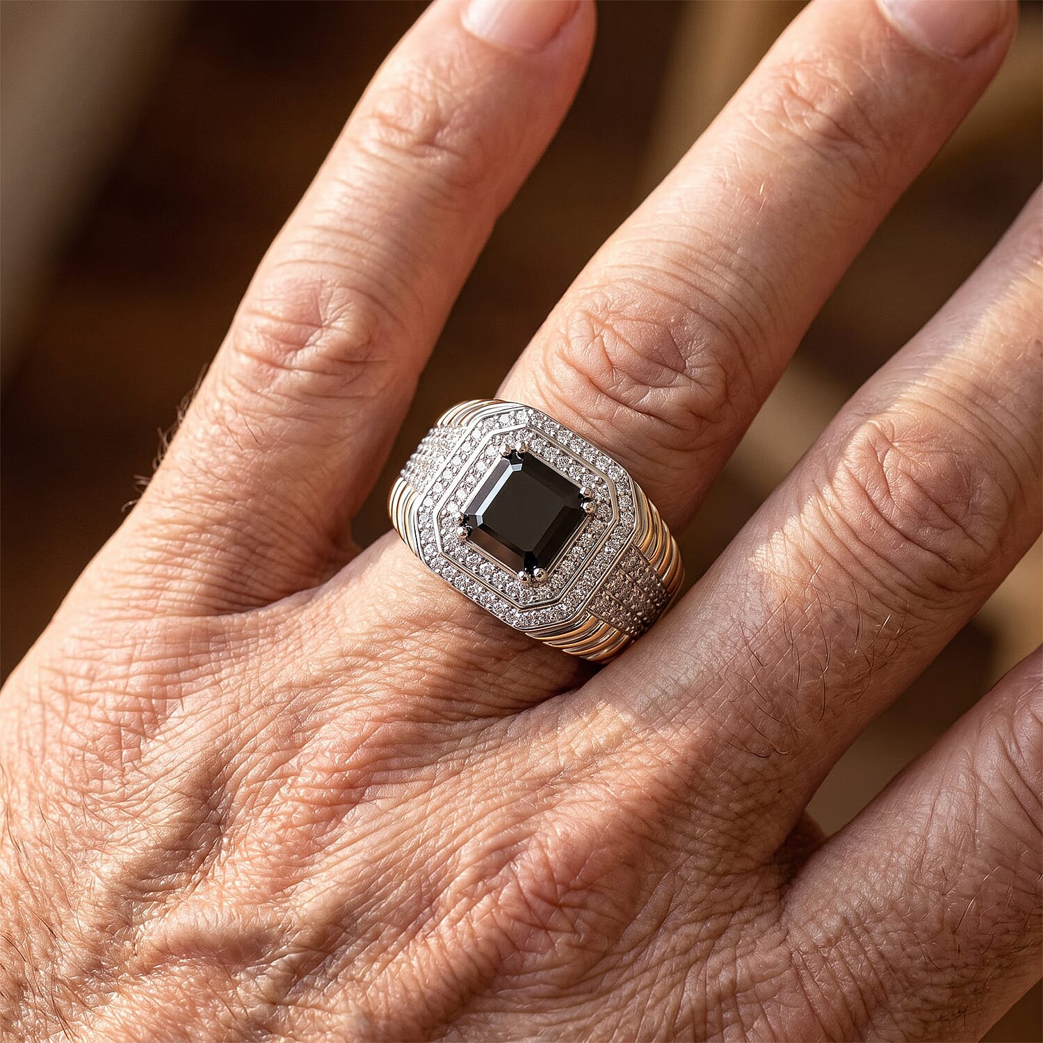 D'Joy Black Moissanite ,  Moissanite  Mens Ring in Rhodium OverSterling Silver ,  Silver Wt. 7 g 2.56 ctw