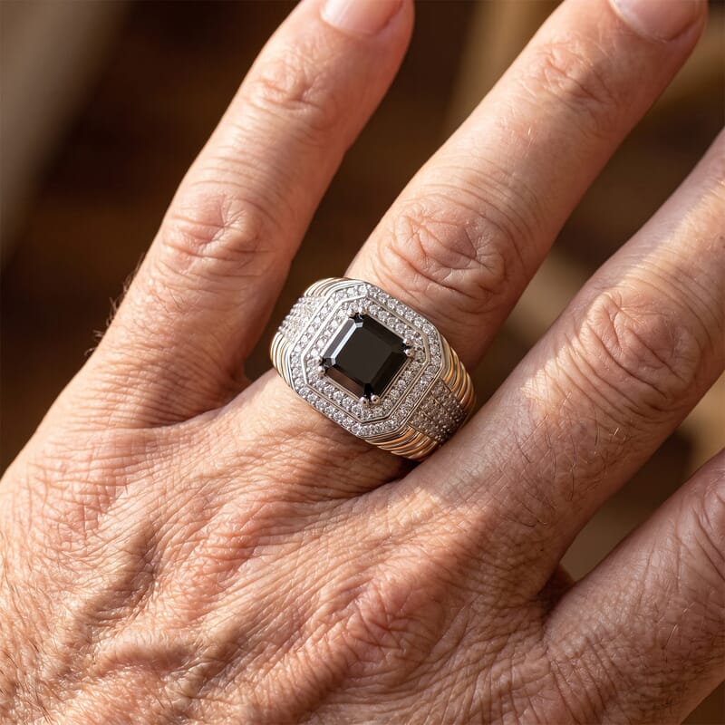 D'Joy Black Moissanite ,  Moissanite  Mens Ring in Rhodium OverSterling Silver ,  Silver Wt. 7 g 2.56 ctw