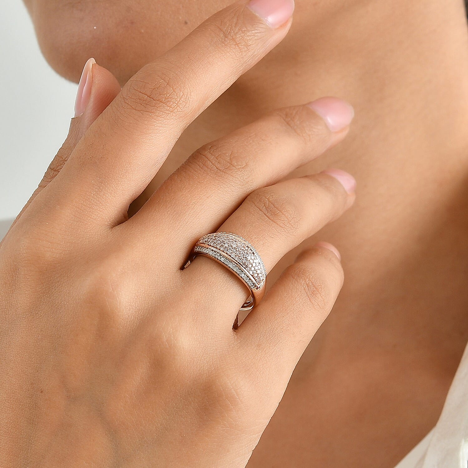 D'Joy Natural Pink and White Diamond 0.50 ctw Band Ring in 18K Vermeil Rose Gold Over Sterling Silver (Size 6.0)