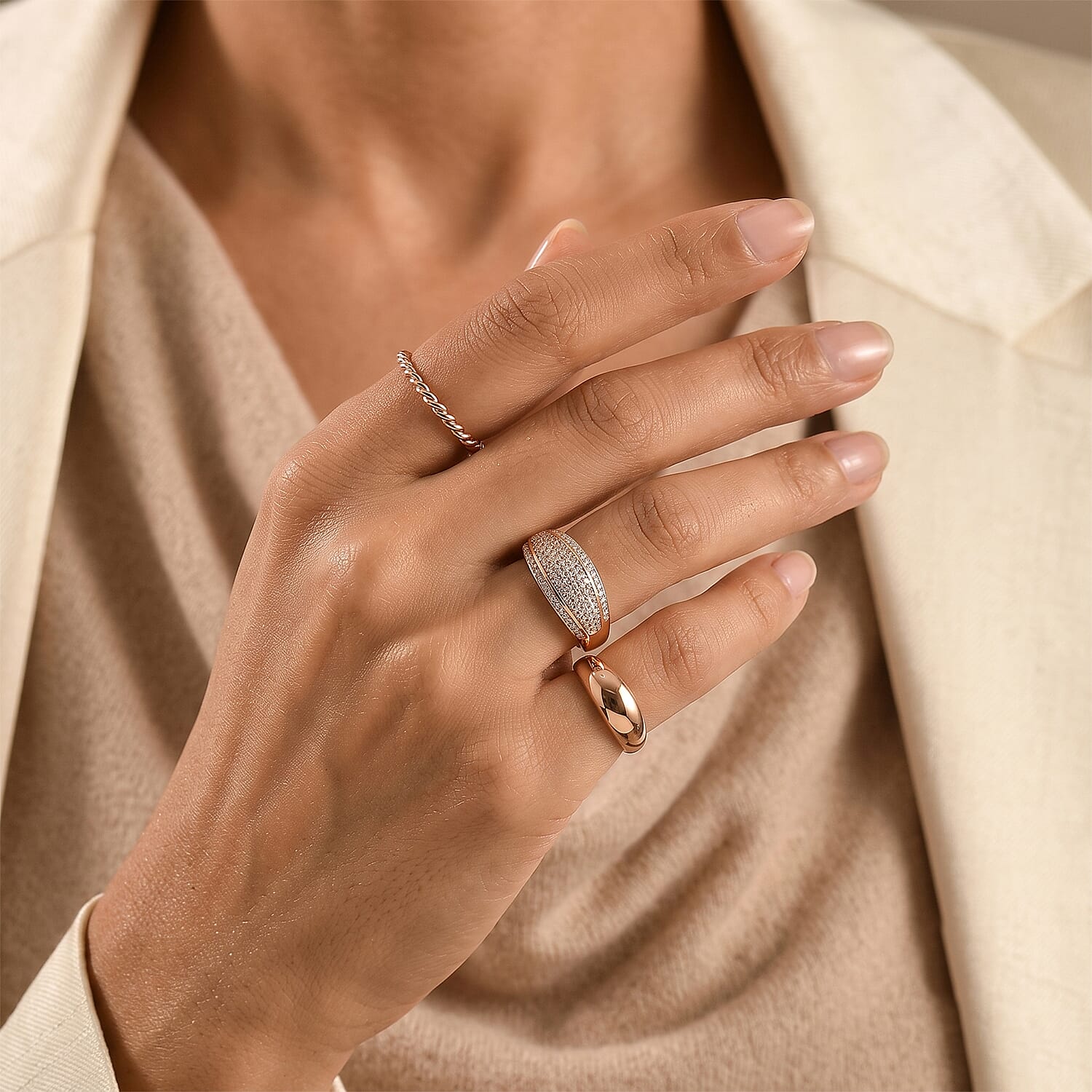 D'Joy Natural Pink and White Diamond 0.50 ctw Band Ring in 18K Vermeil Rose Gold Over Sterling Silver (Size 6.0)