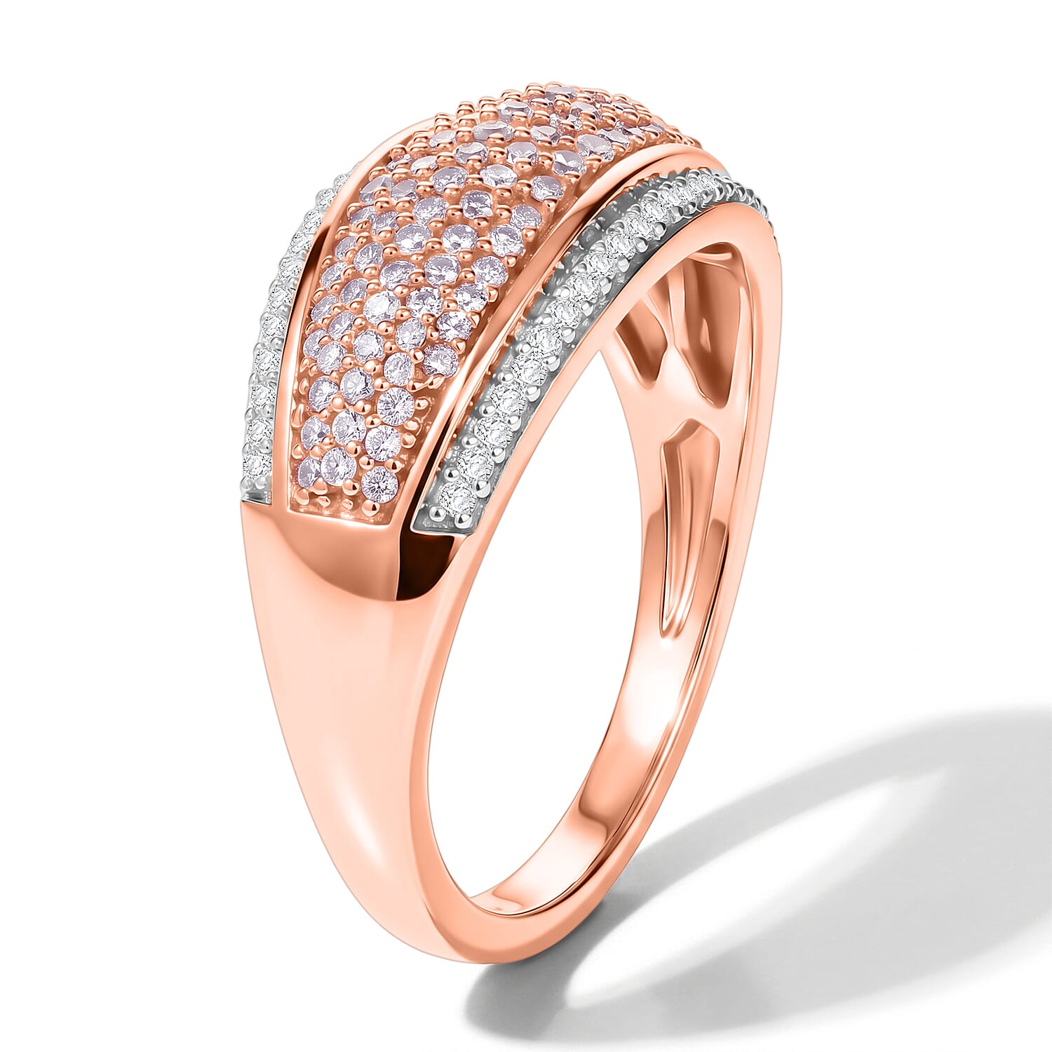 D'Joy Natural Pink and White Diamond 0.50 ctw Band Ring in 18K Vermeil Rose Gold Over Sterling Silver (Size 6.0)