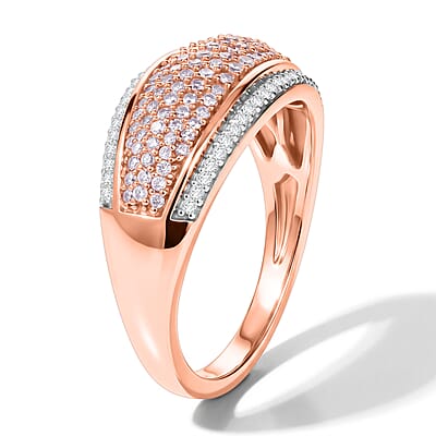 D'Joy Natural Pink and White Diamond 0.50 ctw Band Ring in 18K Vermeil Rose Gold Over Sterling Silver (Size 6.0)