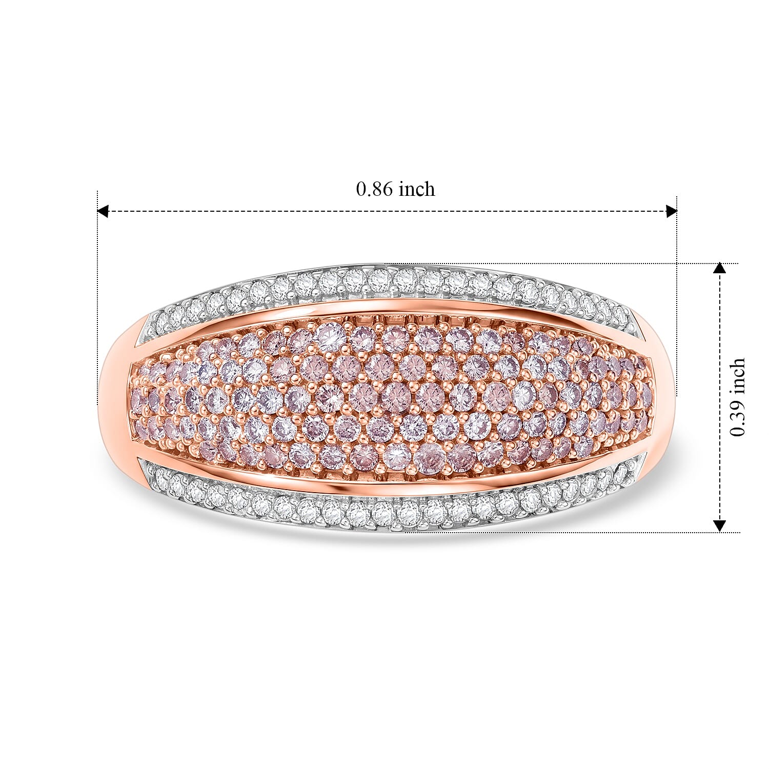 D'Joy Natural Pink and White Diamond 0.50 ctw Band Ring in 18K Vermeil Rose Gold Over Sterling Silver (Size 6.0)