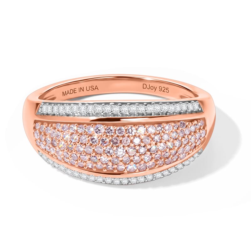 D'Joy Natural Pink and White Diamond 0.50 ctw Band Ring in 18K Vermeil Rose Gold Over Sterling Silver (Size 7.0)