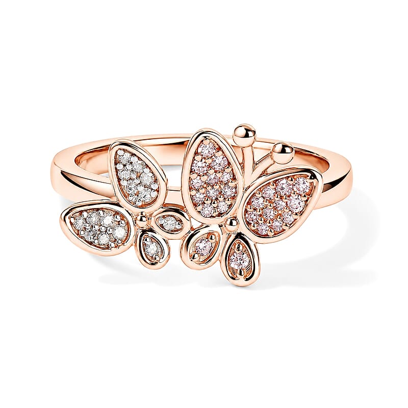 D'Joy Natural Pink and White Diamond 0.20 ctw Wings of Love Ring in 18K Vermeil Rose Gold Over Sterling Silver (Size 6.0)
