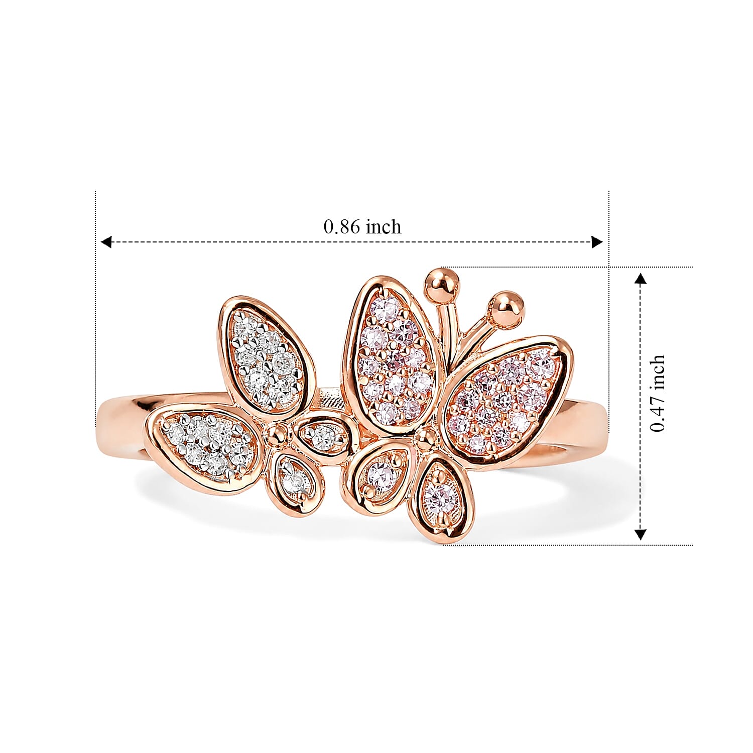 D'Joy Natural Pink and White Diamond 0.20 ctw Wings of Love Ring in 18K Vermeil Rose Gold Over Sterling Silver (Size 6.0)