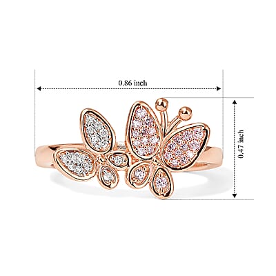 D'Joy Natural Pink and White Diamond 0.20 ctw Wings of Love Ring in 18K Vermeil Rose Gold Over Sterling Silver (Size 6.0)
