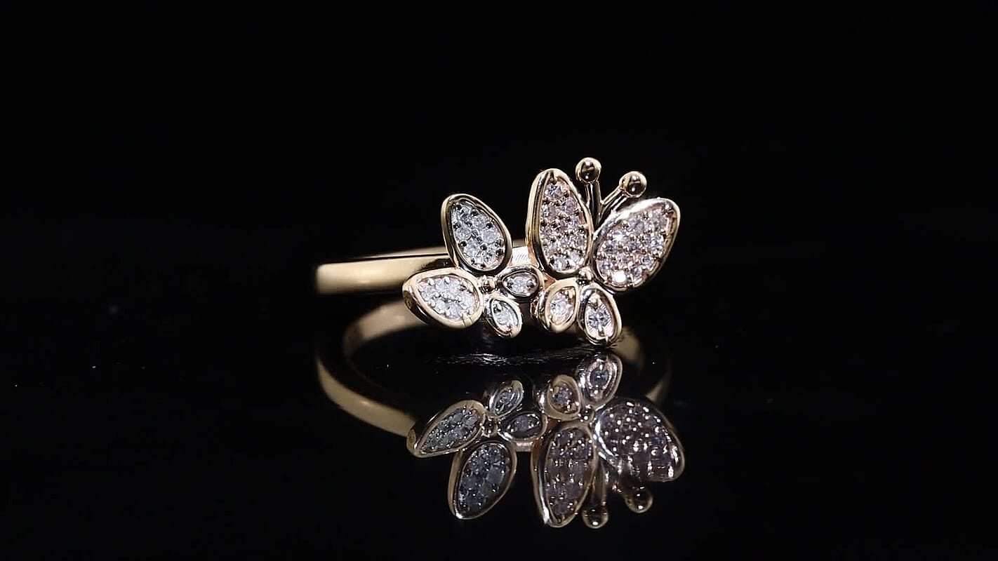 D''Joy Natural Pink and White Diamond 0.20 ctw Butterfly Ring in 18K Vermeil Rose Gold Over Sterling Silver (Size 10.0)
