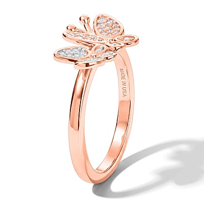 D'Joy Natural Pink and White Diamond 0.20 ctw Butterfly Ring in 18K Vermeil Rose Gold Over Sterling Silver (Size 7.0)