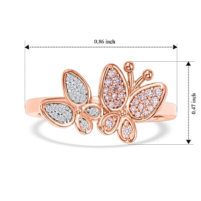 D'Joy Natural Pink and White Diamond 0.20 ctw Butterfly Ring in 18K Vermeil Rose Gold Over Sterling Silver (Size 7.0)