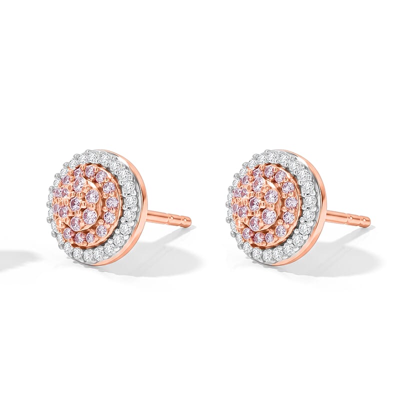 D'Joy Natural Pink and White Diamond 0.50 ctw Earrings in 18K Vermeil Rose Gold Over Sterling Silver