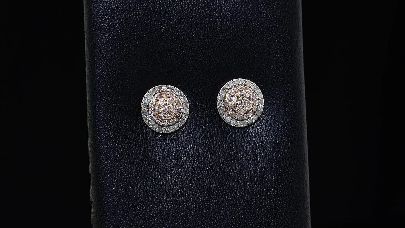 D''Joy Natural Pink and White Diamond 0.50 ctw Earrings in 18K Vermeil Rose Gold Over Sterling Silver