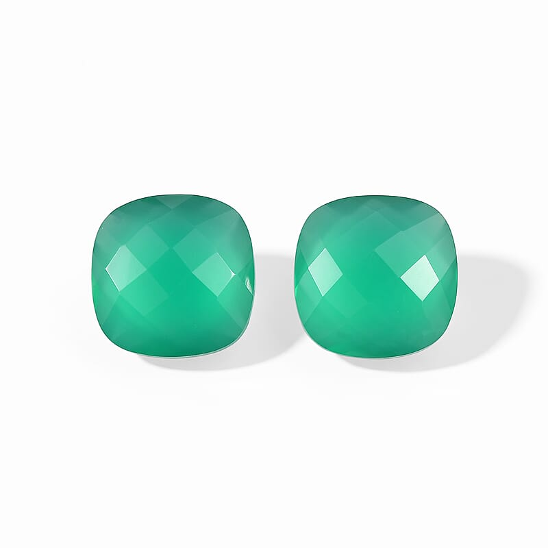 AA Green Onyx Set of 2 (Cush 10x10 mm) 6.42 ctw